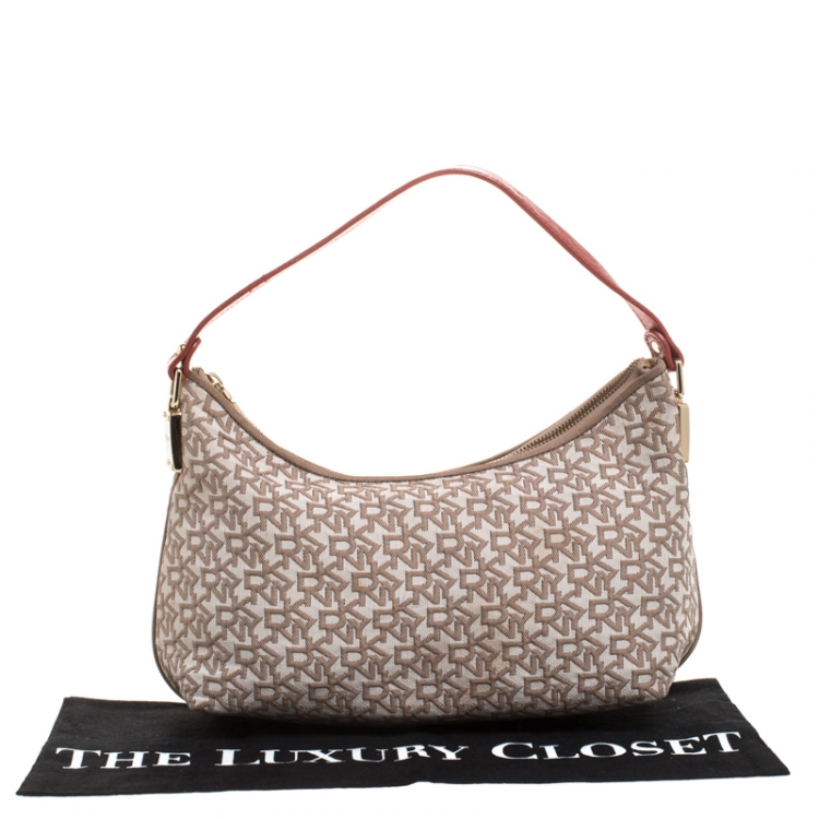 Pre Owned Dkny Beige/Red Signature Canvas Small Hobo