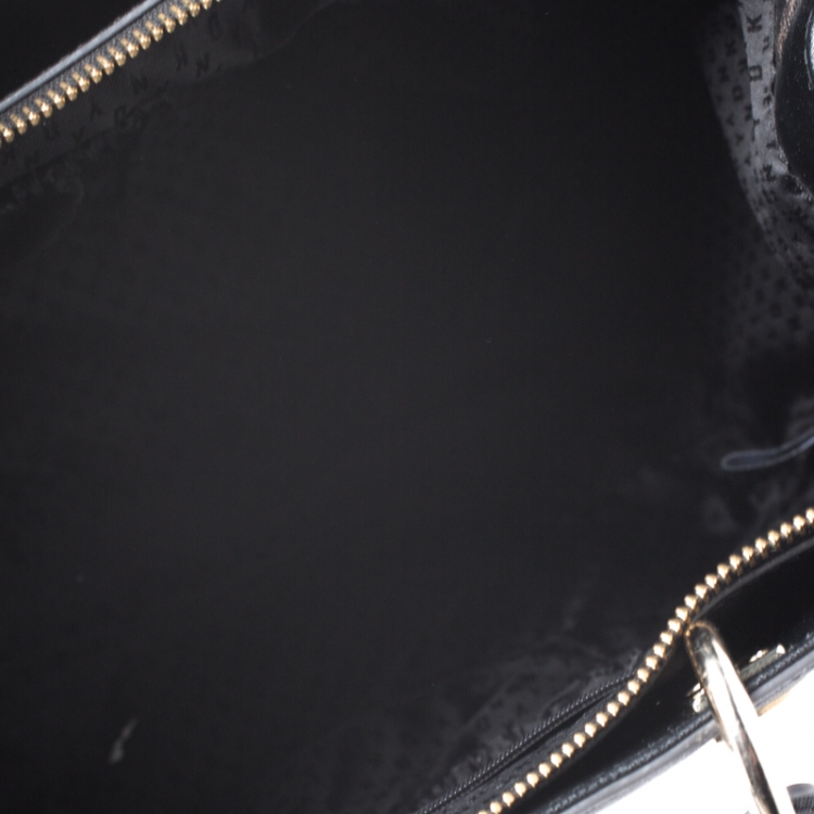 Pre Owned Dkny Black Leather Metal Tote