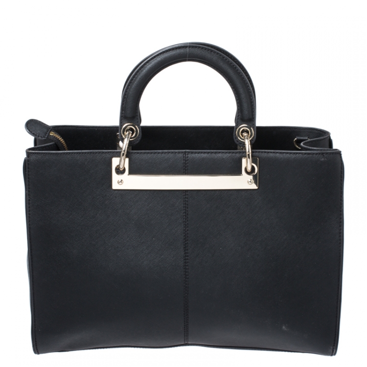 Pre Owned Dkny Black Leather Metal Tote