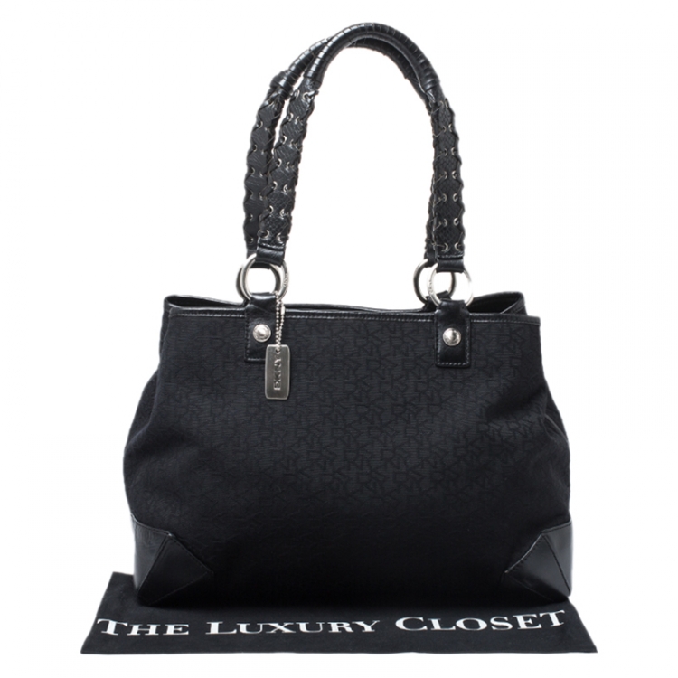 Pre Owned DKNY Black Monogram Fabric Tote