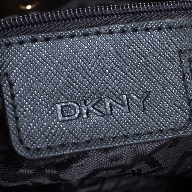 Pre Owned Dkny Black/White Leather Double Zip Tote