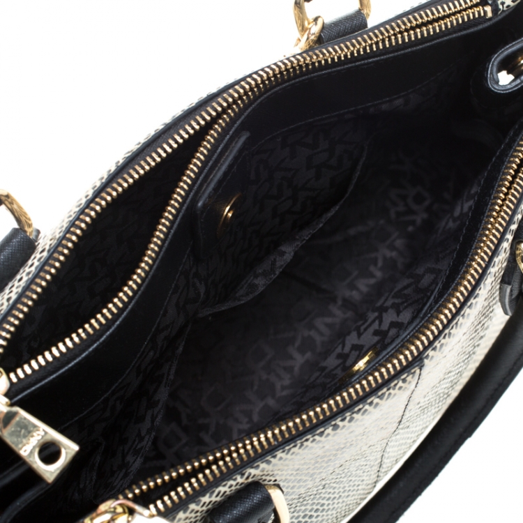 Pre Owned Dkny Black/White Leather Double Zip Tote