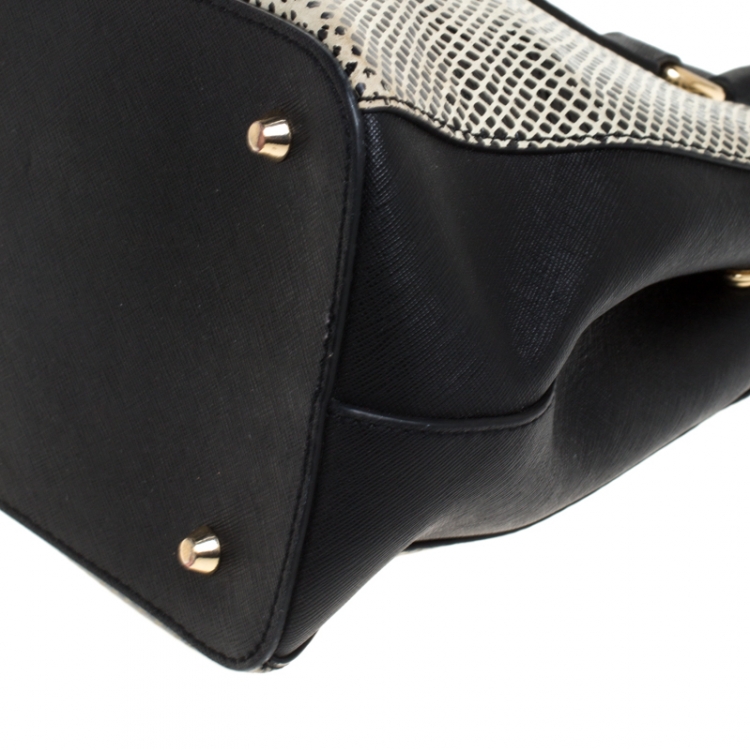 Pre Owned Dkny Black/White Leather Double Zip Tote