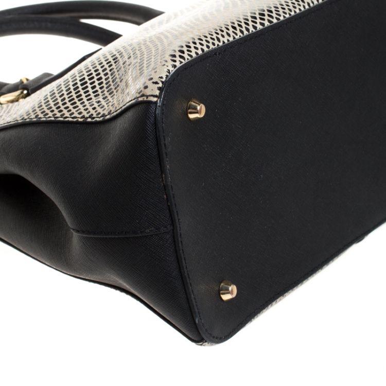 Pre Owned Dkny Black/White Leather Double Zip Tote