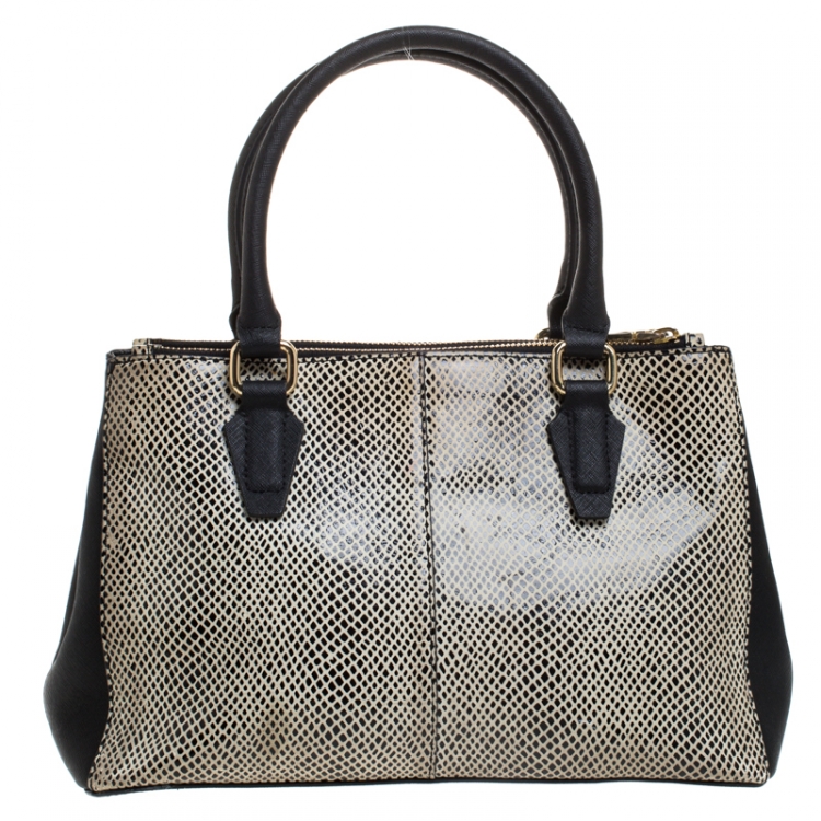 Pre Owned Dkny Black/White Leather Double Zip Tote