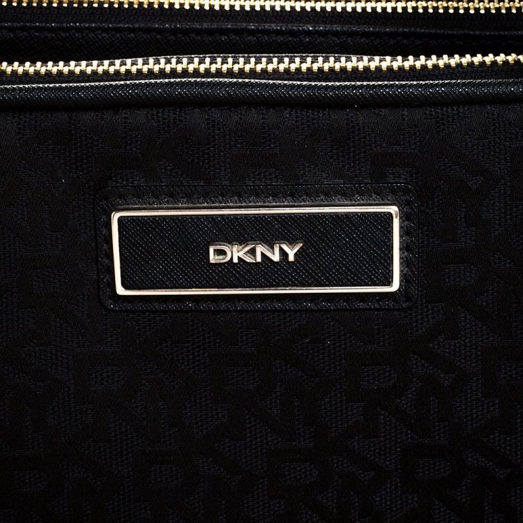 Pre Owned Dkny Black Signature Canvas and Leather Double Zip Tote