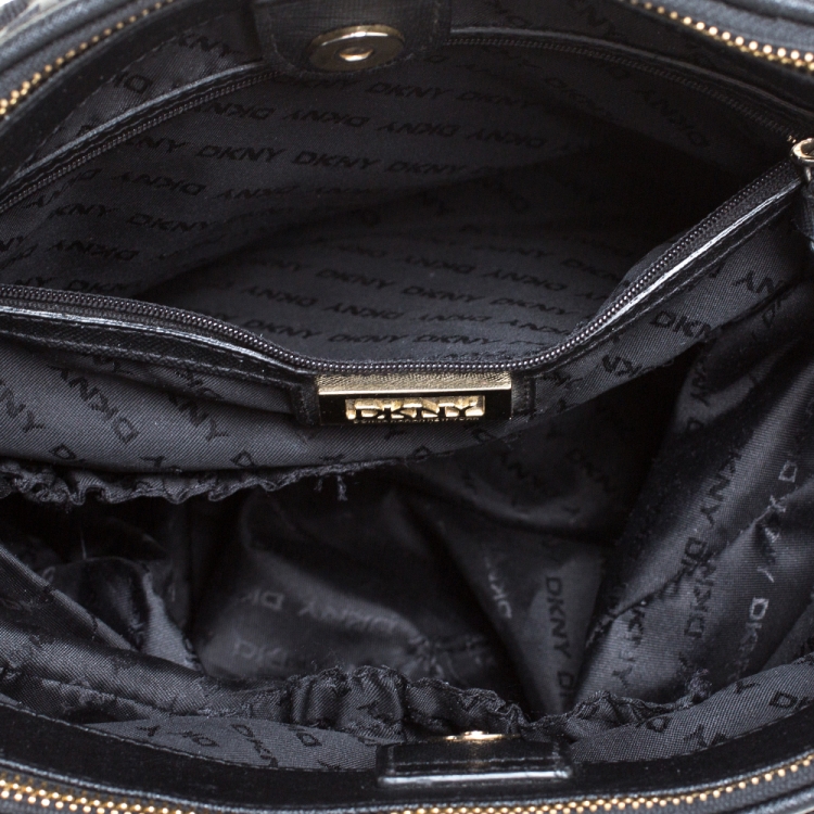 Pre Owned Dkny Black Signature Canvas and Leather Double Zip Tote