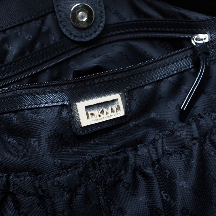 Pre Owned Dkny Black Signature Canvas and Leather Double Zip Tote