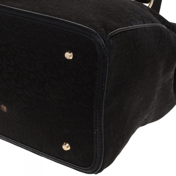 Pre Owned Dkny Black Signature Canvas and Leather Double Zip Tote