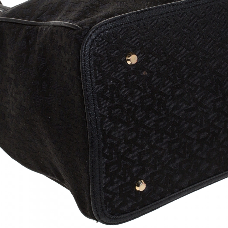 Pre Owned Dkny Black Signature Canvas and Leather Double Zip Tote