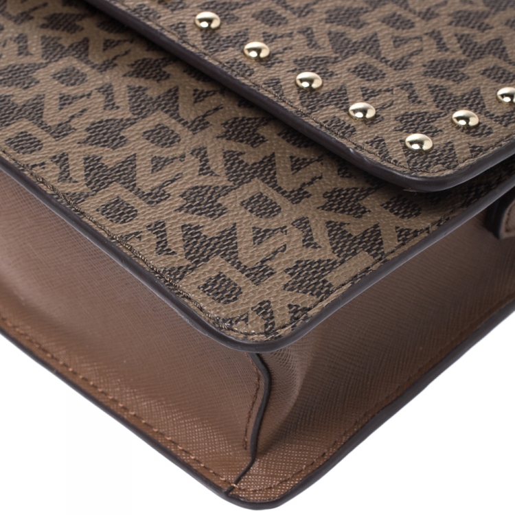 Pre Owned Dkny Brown Signature Coated Canvas Crossbody Bag 