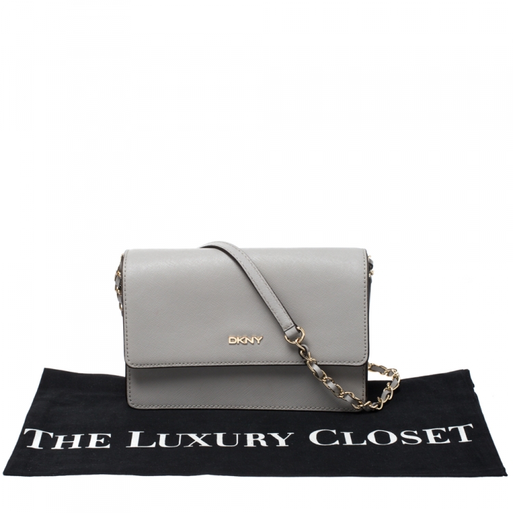 Pre Owned Dkny Grey Leather Flap Shoulder Bag