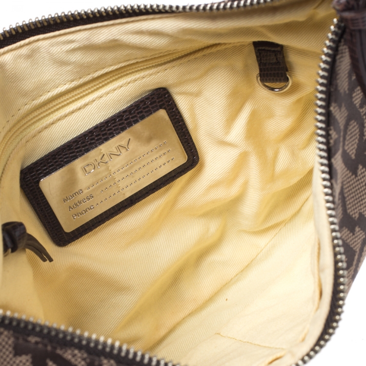 مملوكة مسبقًا DKNY Brown Signature Canvas and Lizard Embossed Leather Shoulder Bag