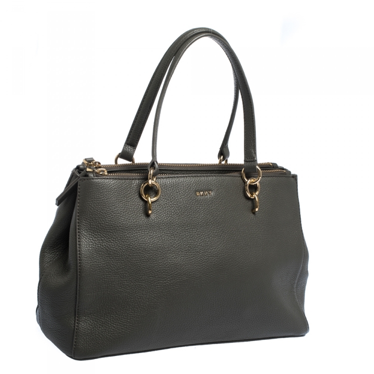 Pre Owned Dkny Grey Leather Double Zip Tote