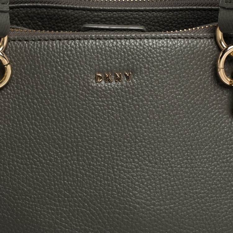 Pre Owned Dkny Grey Leather Double Zip Tote