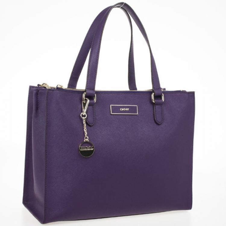 Pre Owned DKNY Purple Hudson Double Zip Tote 