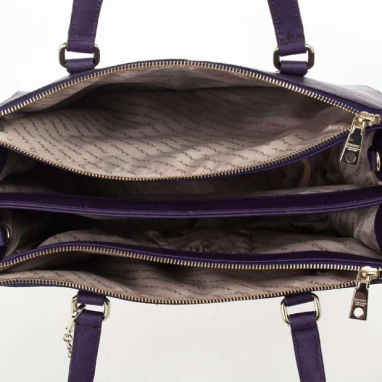 Pre Owned DKNY Purple Hudson Double Zip Tote 