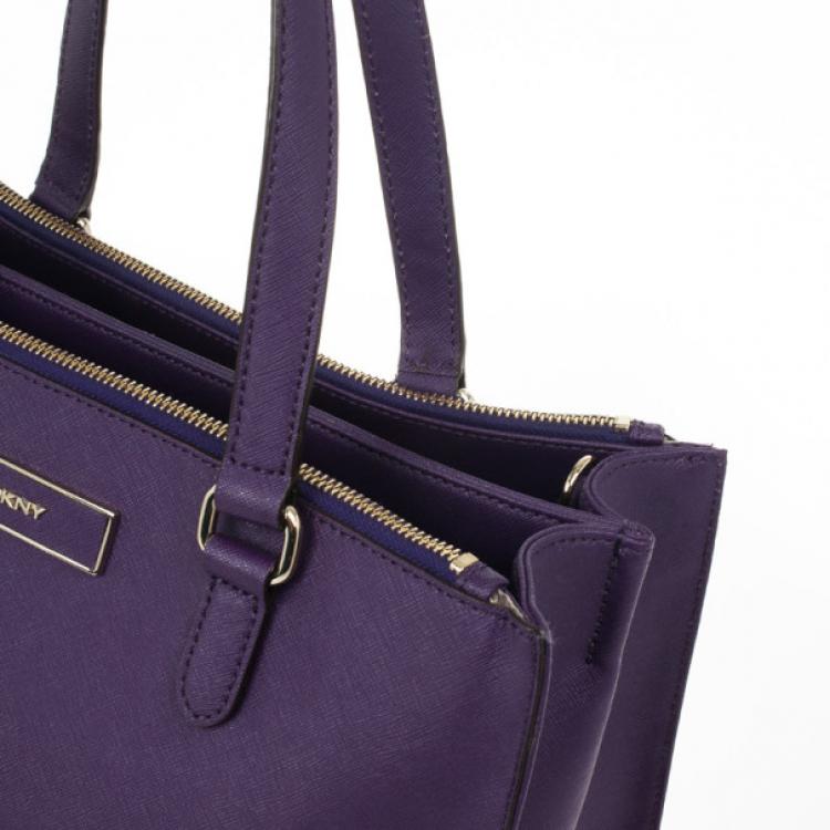 Pre Owned DKNY Purple Hudson Double Zip Tote 