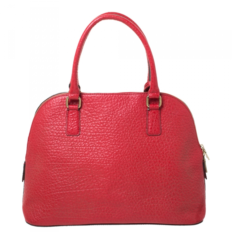 Pre Owned Dkny Red Grain Leather Padlock Dome Satchel