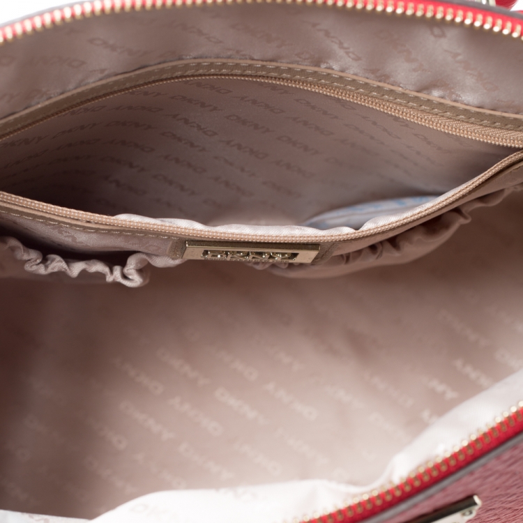 Pre Owned Dkny Red Grain Leather Padlock Dome Satchel