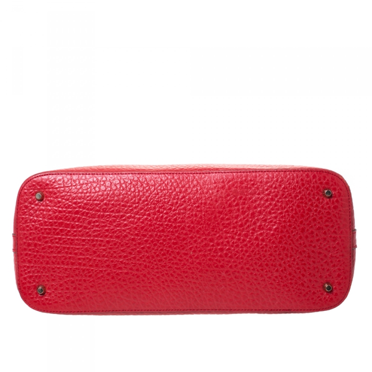 Pre Owned Dkny Red Grain Leather Padlock Dome Satchel