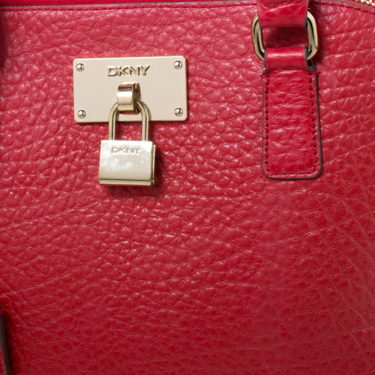 Pre Owned Dkny Red Grain Leather Padlock Dome Satchel