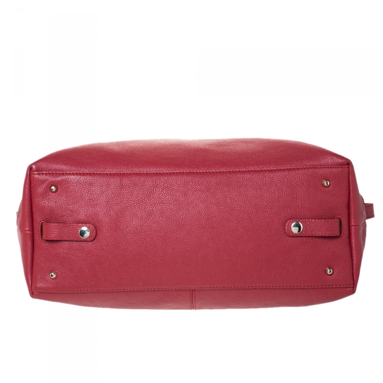 Pre Owned Dkny Red Leather Top Zip Tote