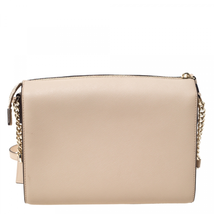 Pre Owned DKNY Beige Leather Front Pocket Shoulder Bag