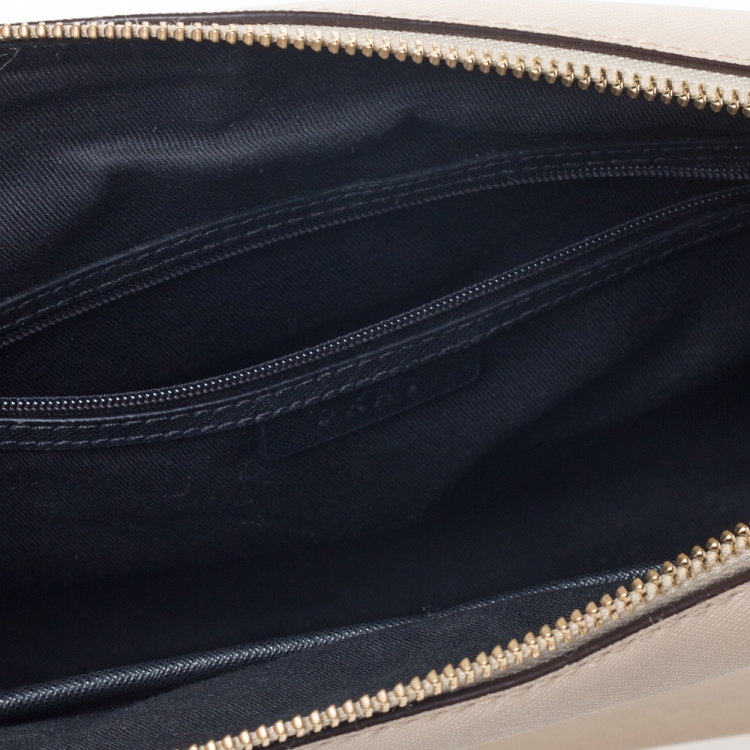 Pre Owned DKNY Beige Leather Front Pocket Shoulder Bag