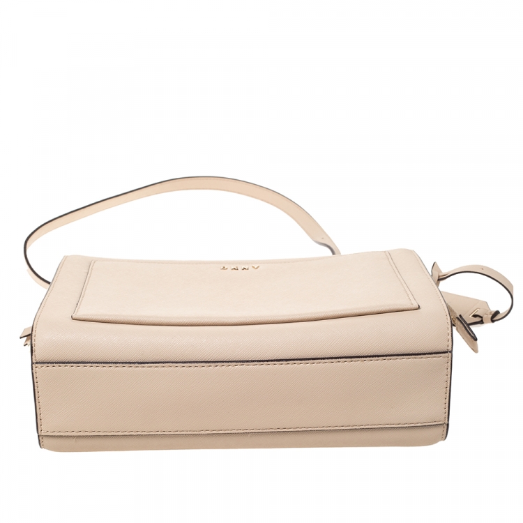 Pre Owned DKNY Beige Leather Front Pocket Shoulder Bag