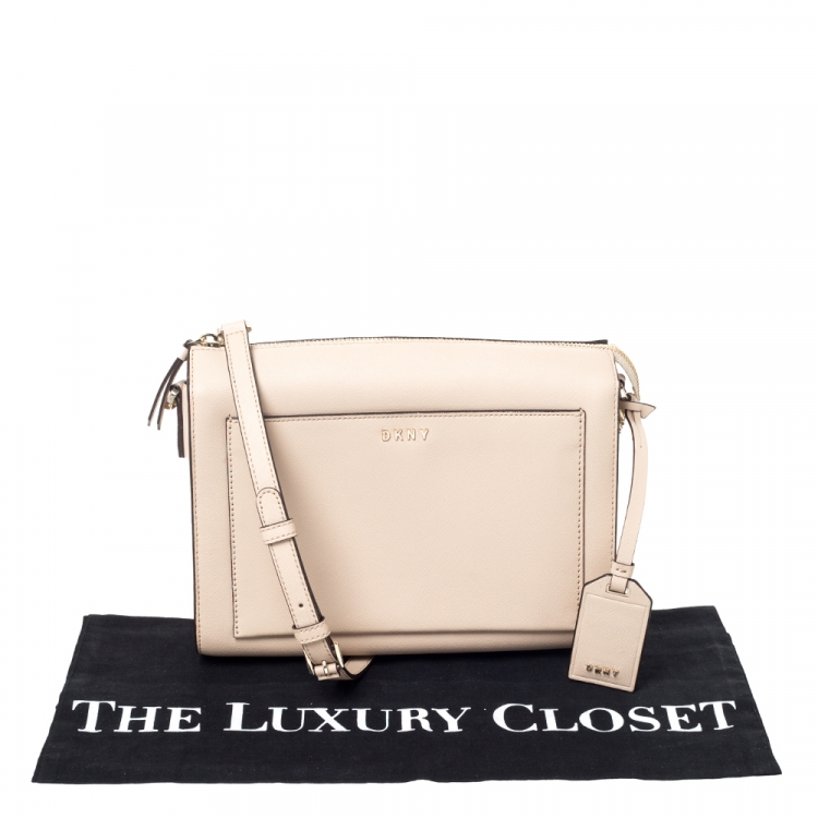 Pre Owned DKNY Beige Leather Front Pocket Shoulder Bag