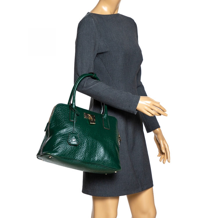 Pre Owned DKNY Green Grained Leather Padlock Satchel
