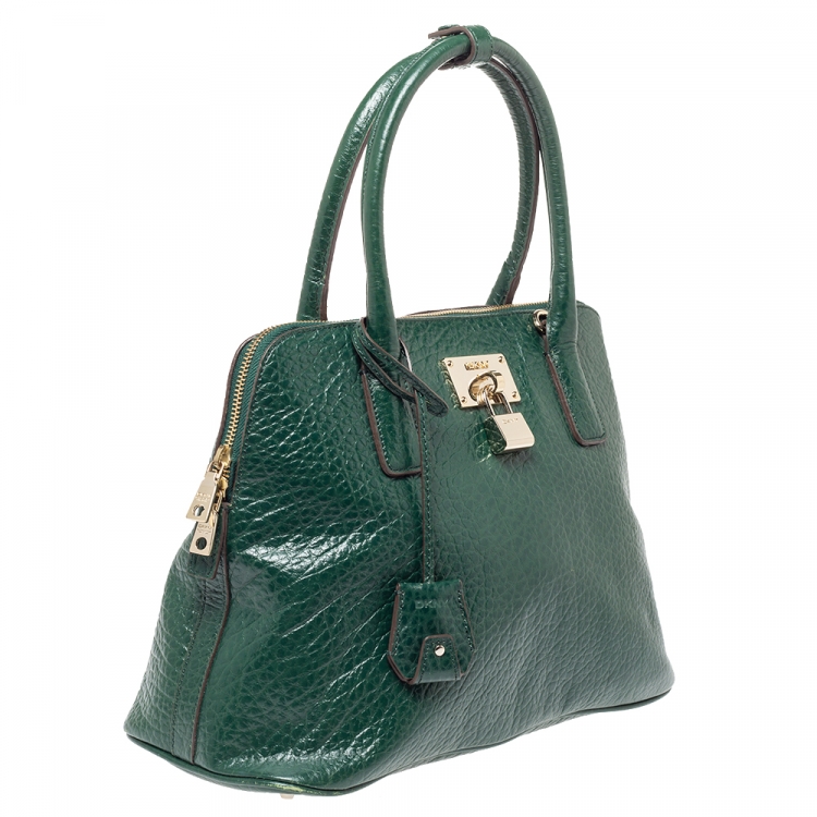 Pre Owned DKNY Green Grained Leather Padlock Satchel