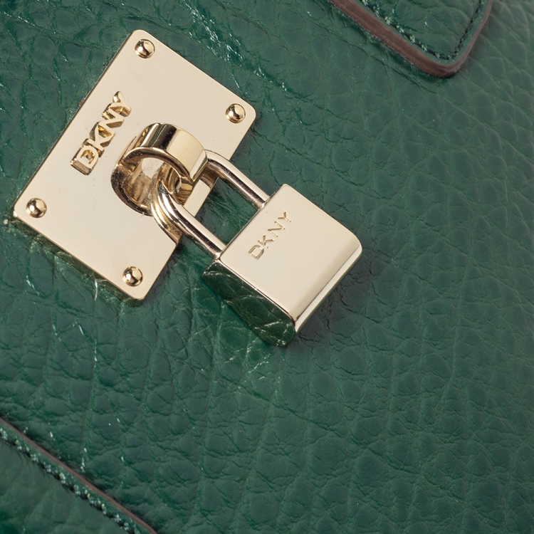 Pre Owned DKNY Green Grained Leather Padlock Satchel