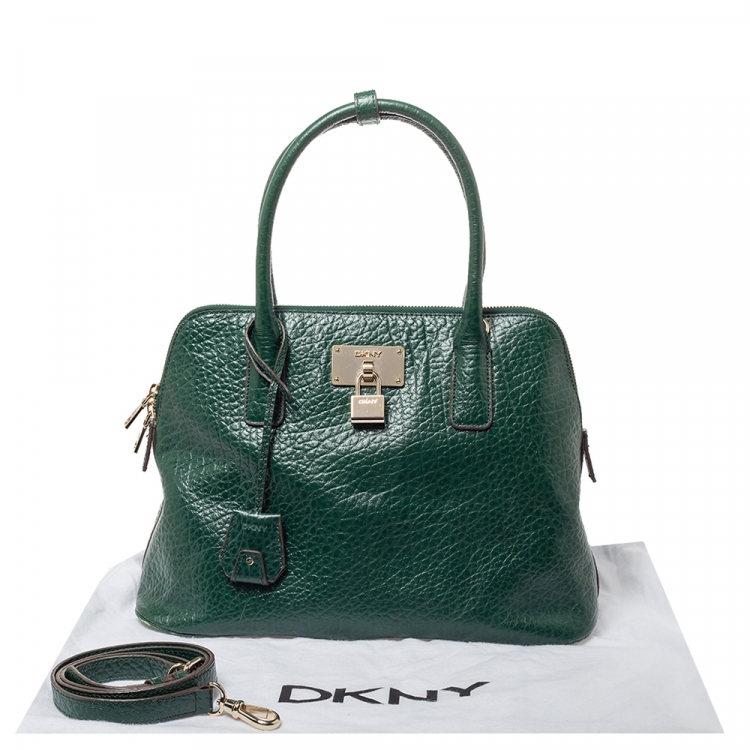 Pre Owned DKNY Green Grained Leather Padlock Satchel