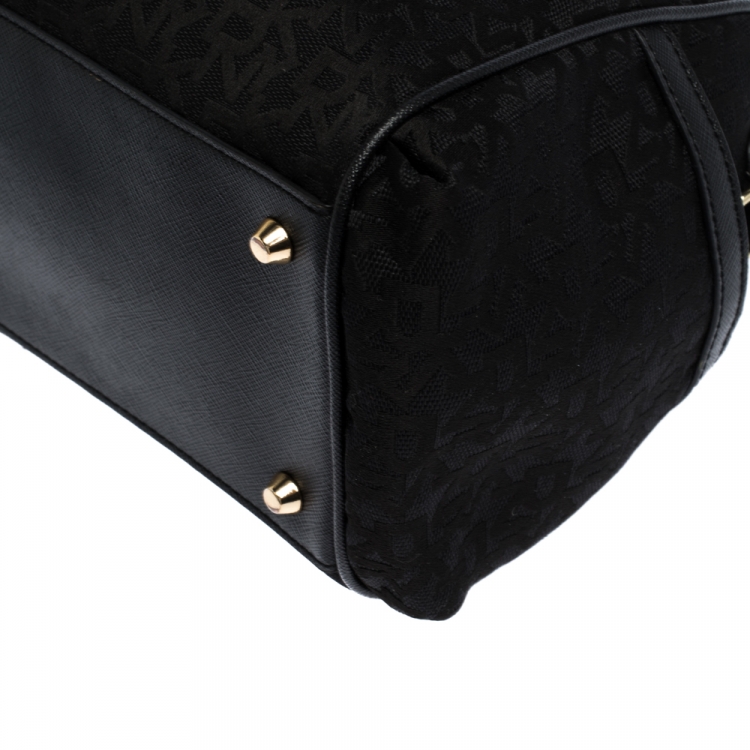 Pre Owned Dkny Black Canvas and Leather Side Pocket Satchel