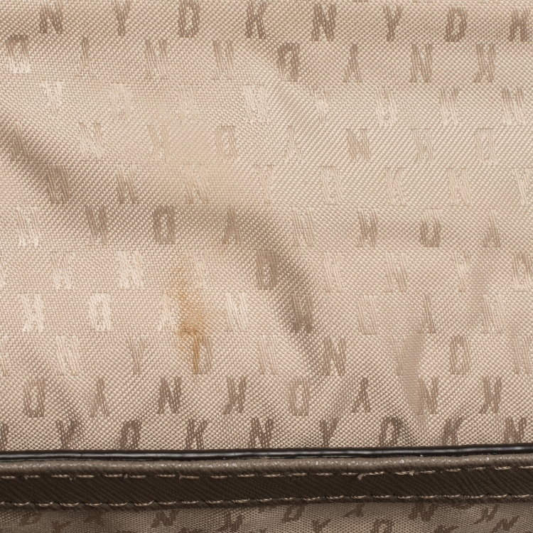 Pre Owned DKNY Taupe Leather Flap Crossbody Bag