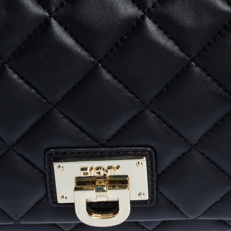 Pre Owned Dkny Black Quilted Leather Flap Shoulder Bag