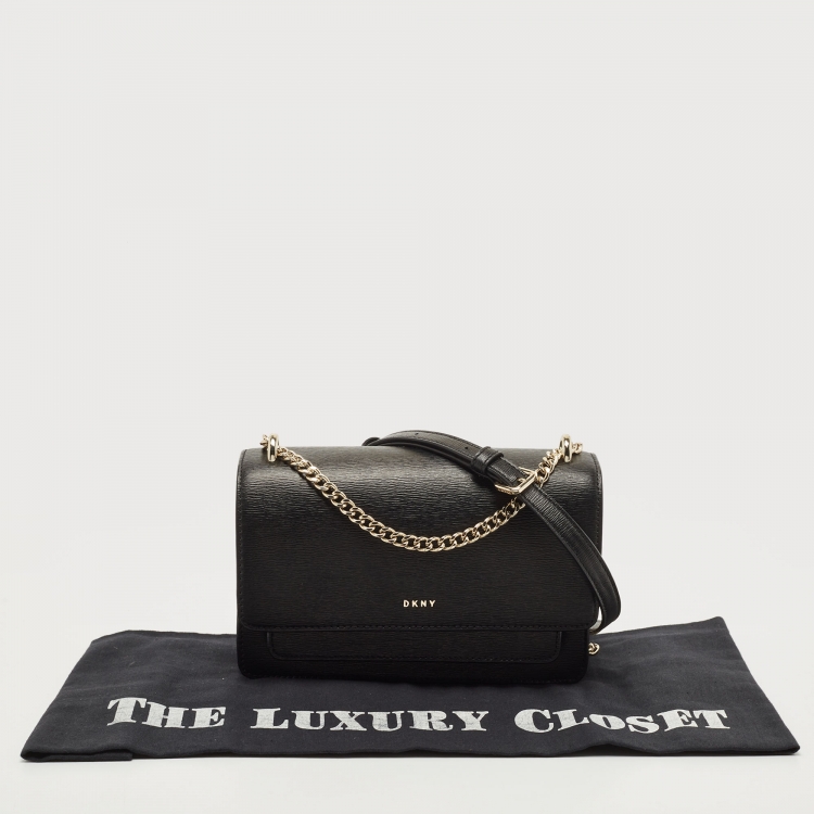 Pre Owned DKNY Black Leather Bryant Park Flap Crossbody Bag