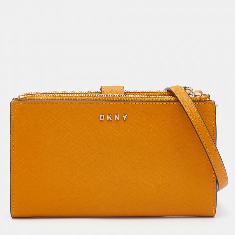 Dkny Mustard Leather Double Zip Crossbody Bag Dkny | The Luxury Closet