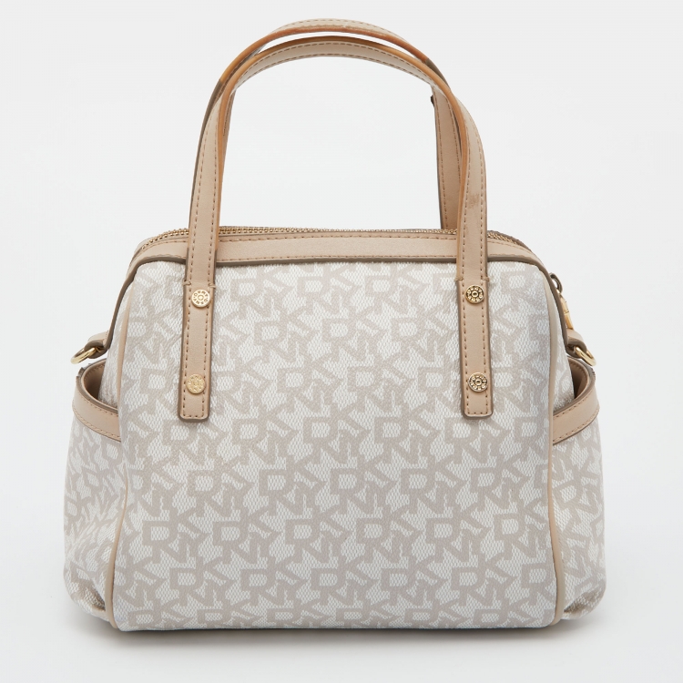 Pre Owned Dkny Beige/Ivory Signature Coated Canvas and Leather Satchel
