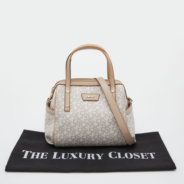 Pre Owned Dkny Beige/Ivory Signature Coated Canvas and Leather Satchel