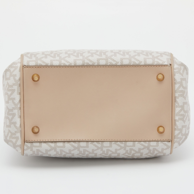 Pre Owned Dkny Beige/Ivory Signature Coated Canvas and Leather Satchel