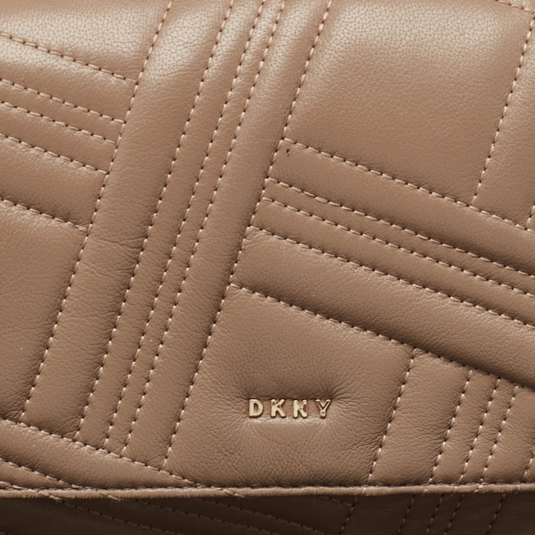 Pre Owned DKNY Beige Quilted Leather Allen Flap Shoulder Bag
