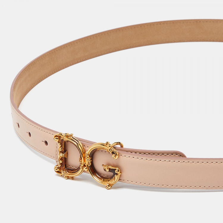 مملوكة مسبقًا Dolce & Gabbana Pink Leather Baroque Logo Buckle Belt 100 CM