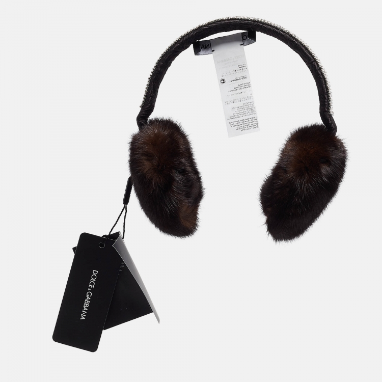 Pre Owned Dolce & Gabbana Brown Mink Fur and Crystals Earmuffs