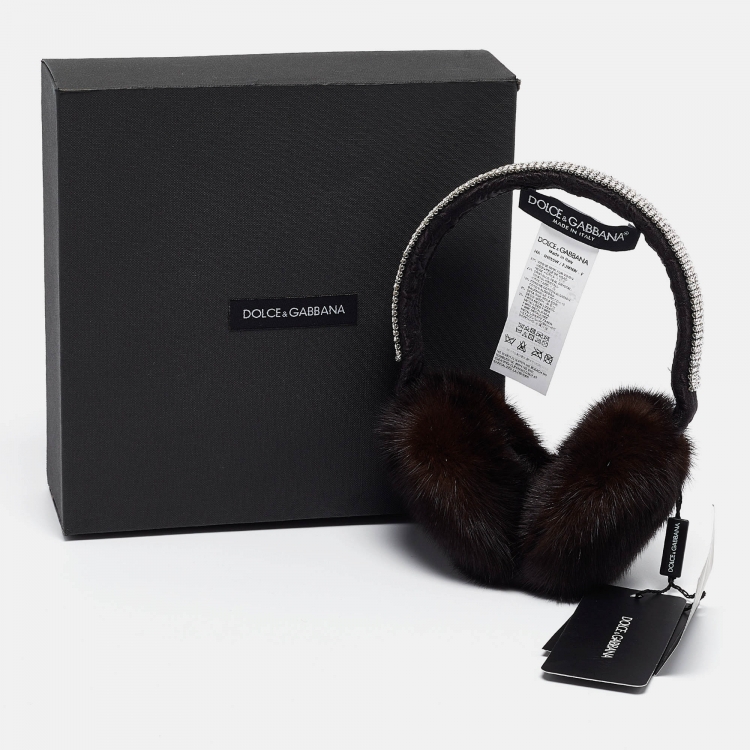 Pre Owned Dolce & Gabbana Brown Mink Fur and Crystals Earmuffs