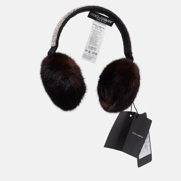 Pre Owned Dolce & Gabbana Brown Mink Fur and Crystals Earmuffs