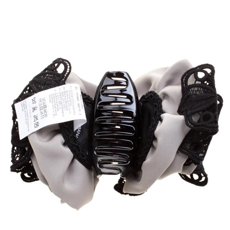 Pre Owned Dolce and Gabbana Grey and Black Lace Detail Hair Grip
