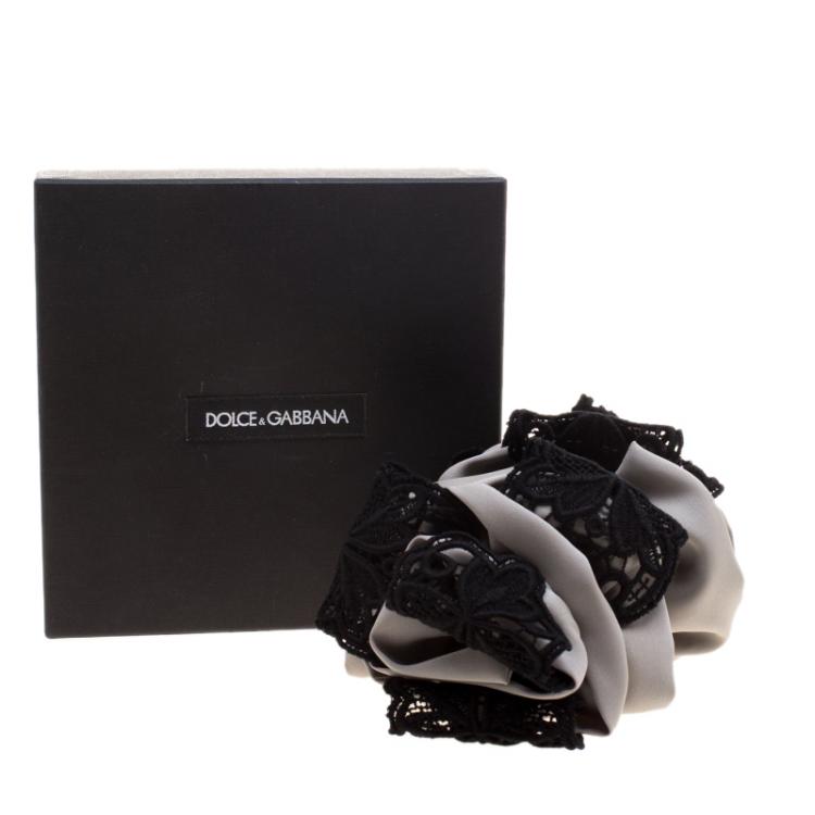 Pre Owned Dolce and Gabbana Grey and Black Lace Detail Hair Grip